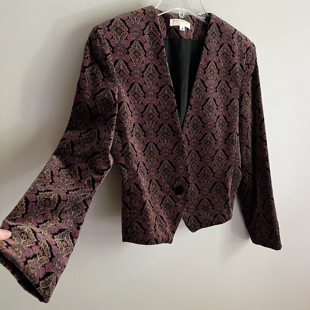 VTG Women Velvet Cropped Blazer Jacket Sz 4 Small Grunge Witchy Dark Romantic